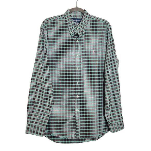 Ralph Lauren Pink and Green Plaid Button Down Shirt Size Large Custom Fit - Picture 1 of 10